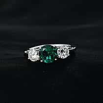 D'Joy Lab Grown Emerald, Moissanite Ring in Rhodium Overlay Sterling Silver 2.12 Ct.