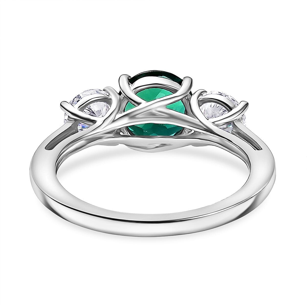 D'Joy Lab Grown Emerald & Moissanite Ring in Rhodium Overlay Sterling Silver 2.12 Ct.
