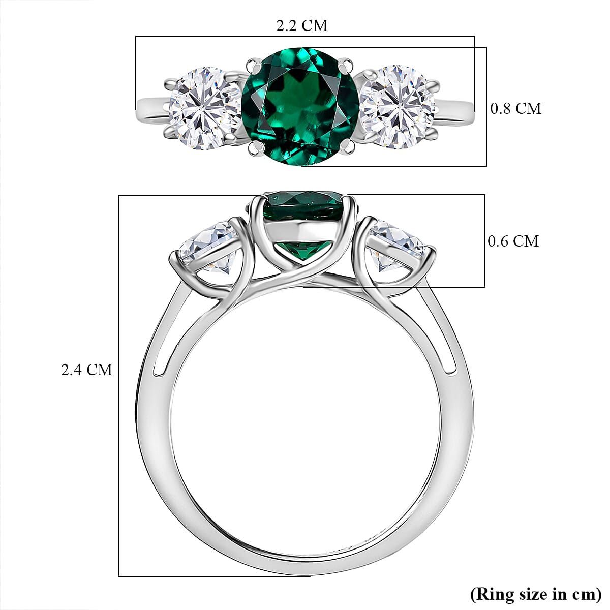 D'Joy Lab Grown Emerald & Moissanite Ring in Rhodium Overlay Sterling Silver 2.12 Ct.
