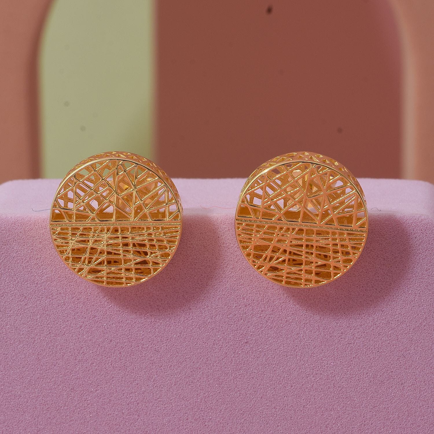 Sterling Silver Earring with Push Back in Yellow Gold Plating