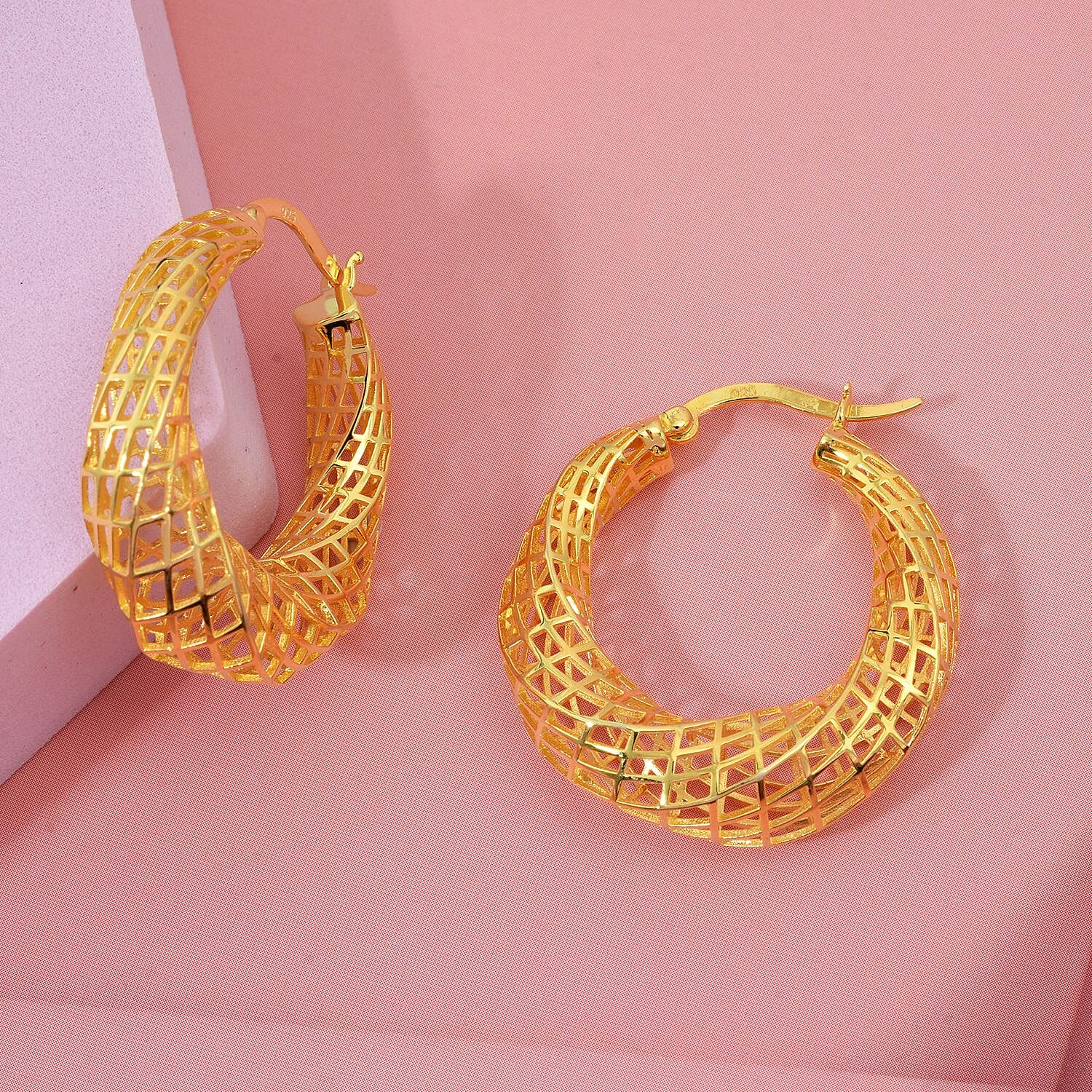 Sterling Silver Earring with Clasp in Yellow Gold Plating, Silver Wt. 6.75 Gms.
