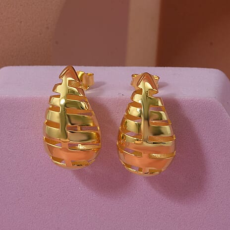 Sterling Silver Earring with Push Back in Yellow Gold Plating