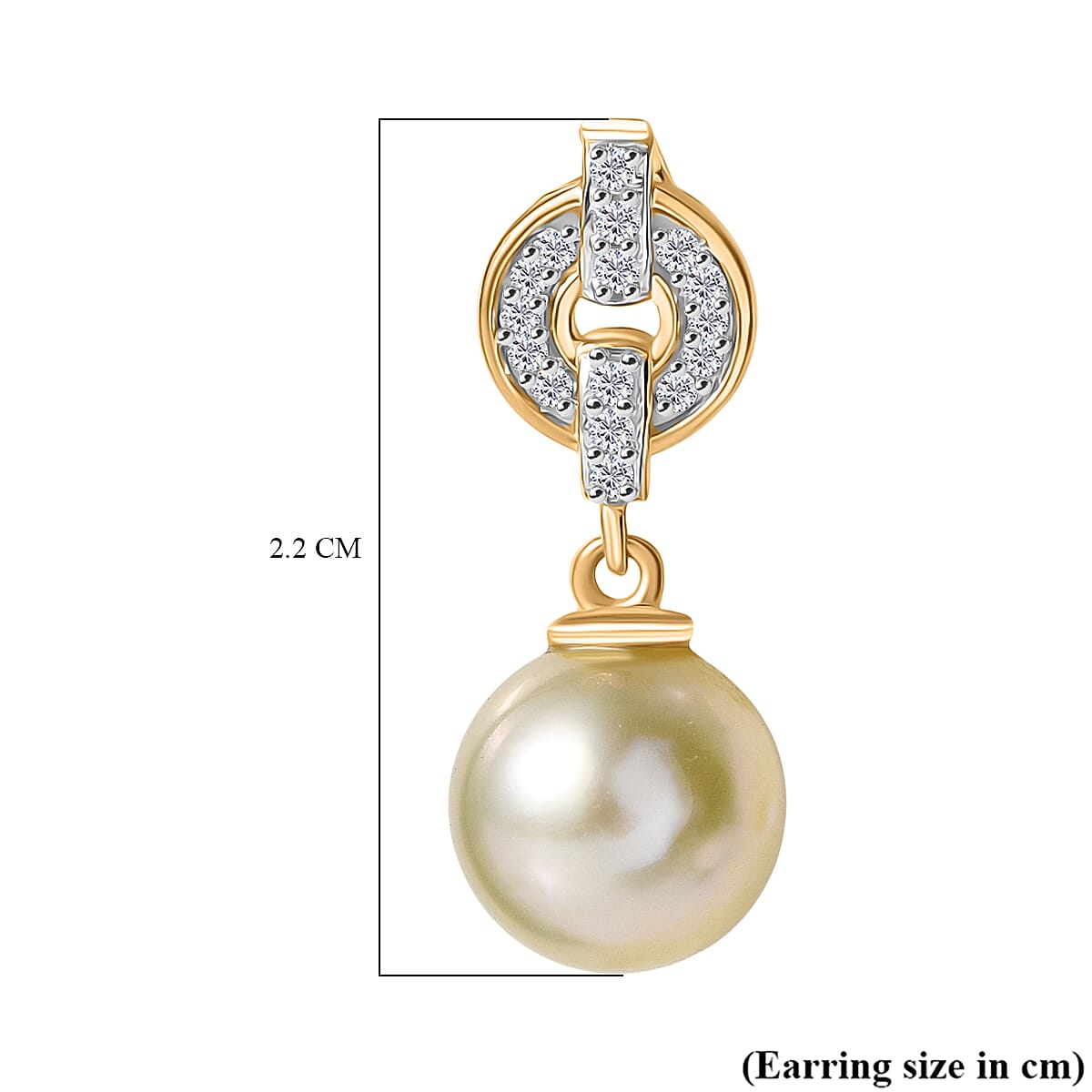 Royal Bali Collection- Golden South Sea Pearl ( 8-9MM) & White Zircon Stud Push Post Earring in 18K Vermeil Yellow Gold Plated Sterling Silver 8.40 Ct