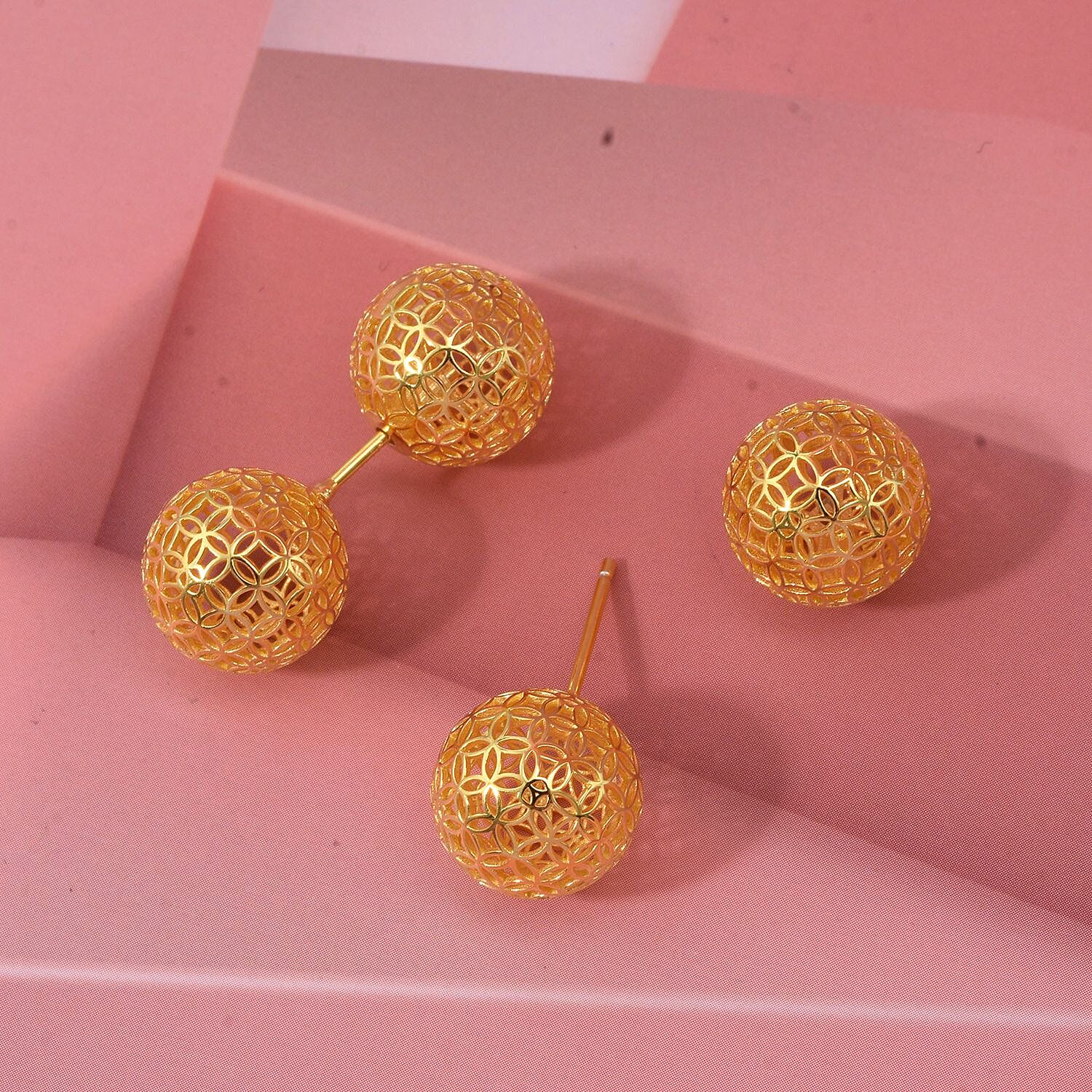 Sterling Silver Earring with Ball Push Back in Yellow Gold Plating, Silver Wt. 5.48 Gms.