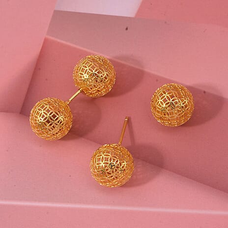 Sterling Silver Earring with Ball Push Back in Yellow Gold Plating, Silver Wt. 5.48 Gms.