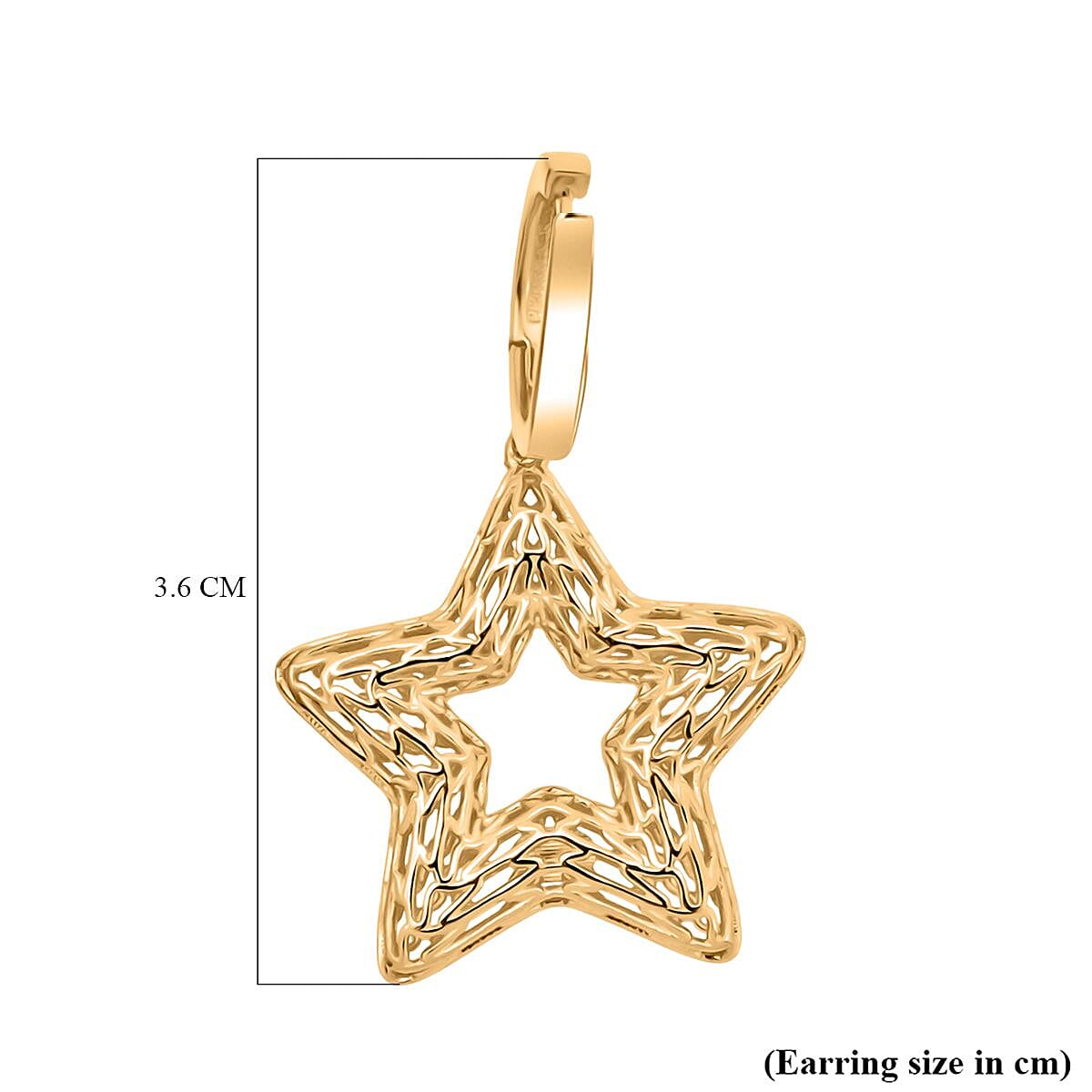 Treasure Of Siam - Sterling Silver Star Earring with Hoop in Yellow Gold Plated, Silver Wt. 6.90 Gms.