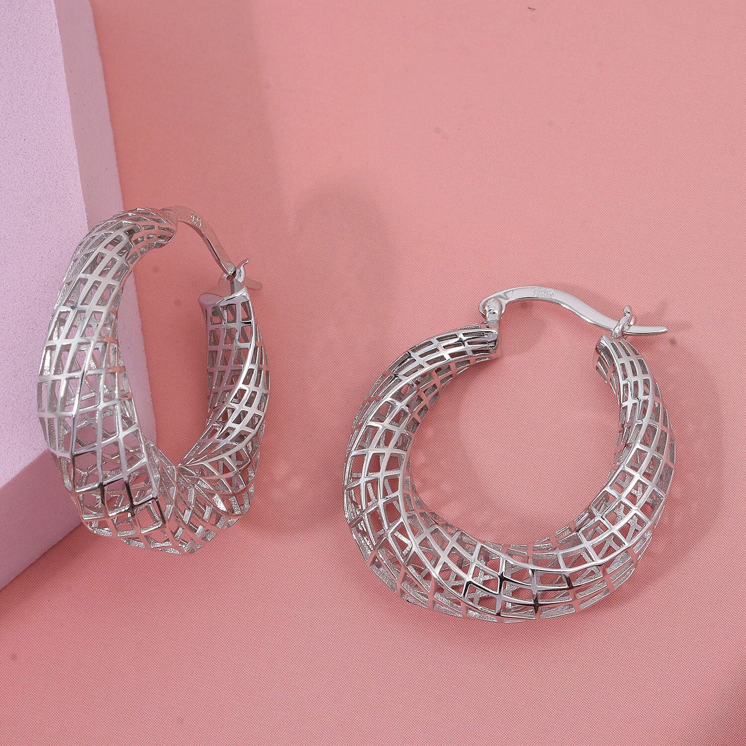 Rhodium Overlay Sterling Silver Earring with Clasp, Silver Wt. 6.80 Gms.