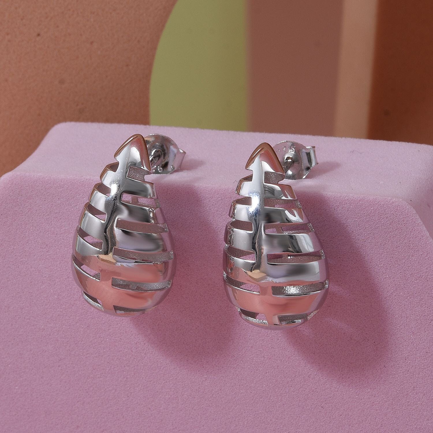 Rhodium Overlay Sterling Silver Earring with Push Back