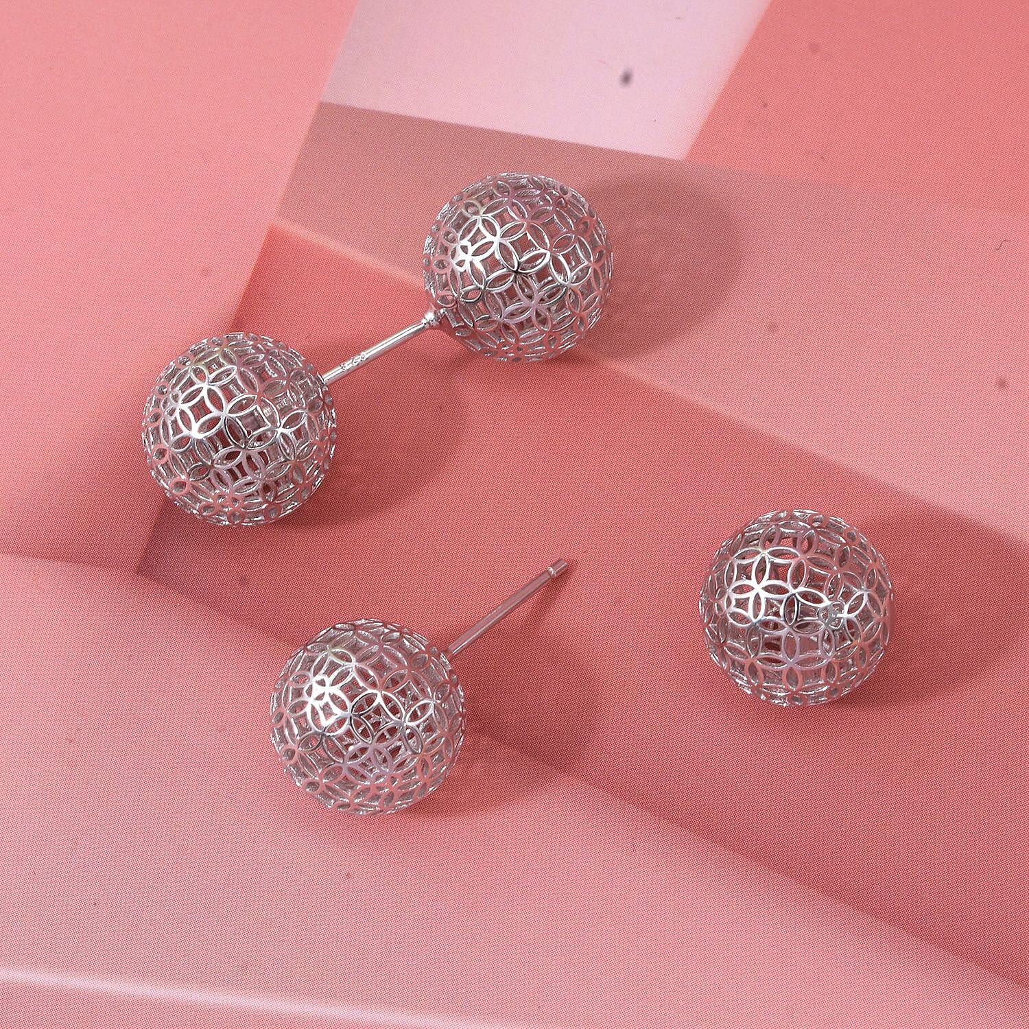 Rhodium Overlay Sterling Silver Earring with Ball Push Back, Silver Wt. 5.48 Gms.