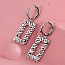 Treasure of Siam - Rhodium Overlay Geometric Rectangular Drop Sterling Silver Earring with Hoop