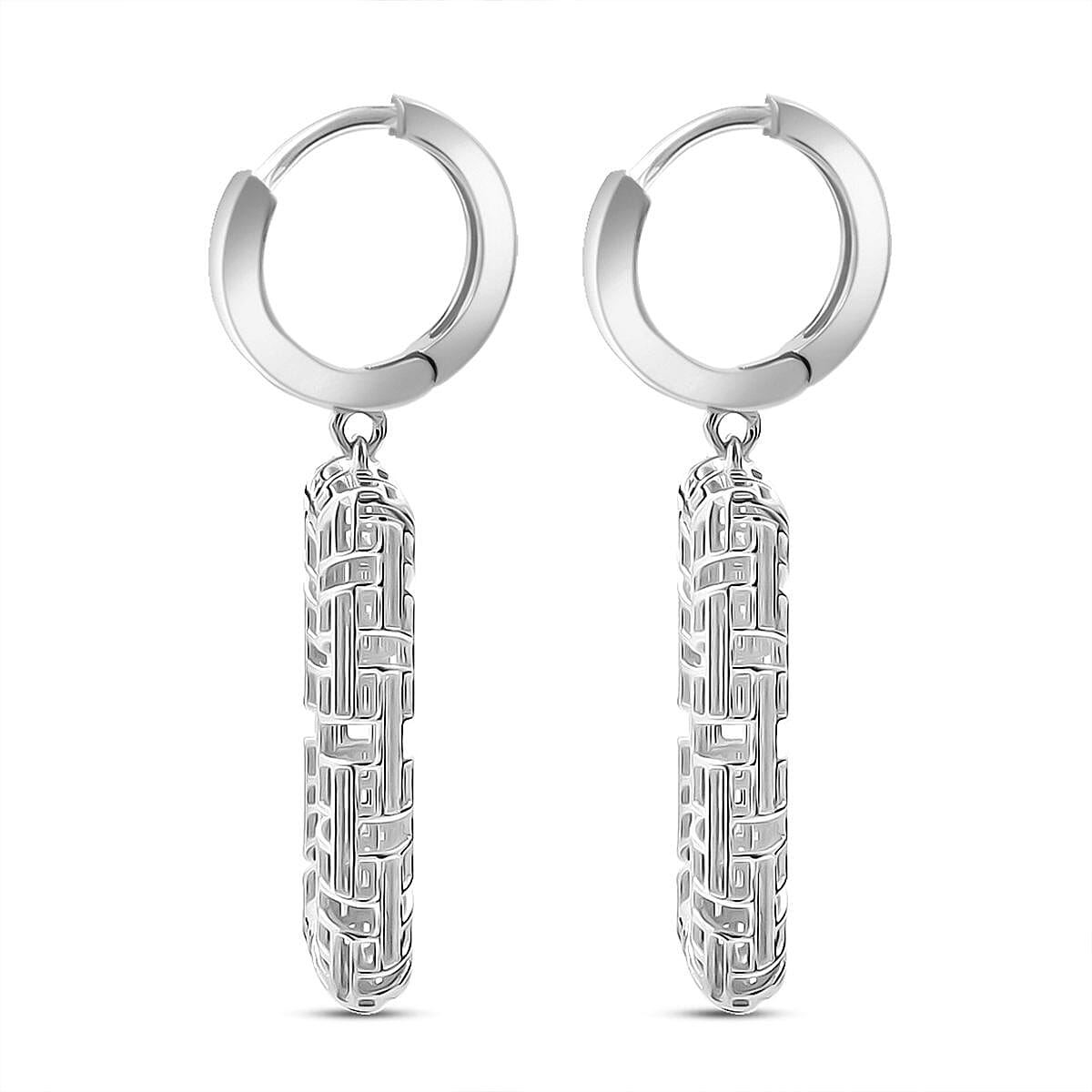 Rhodium Overlay Sterling Silver Earring with Hoop, Silver Wt. 6.42 Gms.