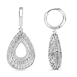 Treasure of Siam - Rhodium Overlay Sterling Silver Openwork Teardrop Earring with Hoop