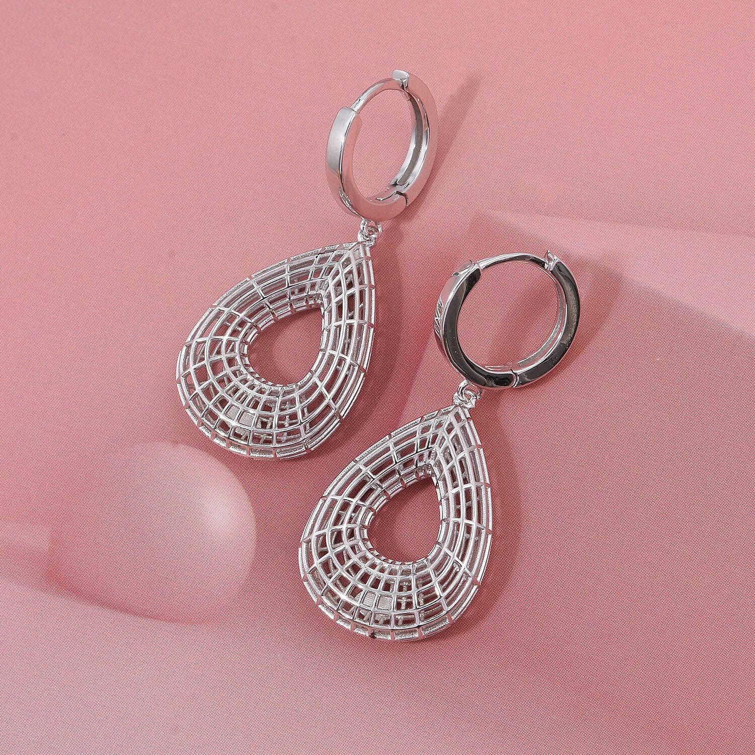 Rhodium Overlay Sterling Silver Earring with Hoop, Silver Wt. 5.55 Gms.