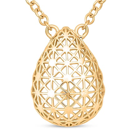 Treasure of Siam - Sterling Silver Openwork Teardrop Necklace (Size - 18 + 1 Ext) with Lobster Clasp in Yellow Gold Plating