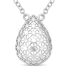 Treasure of Siam - Rhodium Overlay Sterling Silver Openwork Teardrop Necklace (Size - 18 + 1 Ext) with Lobster Clasp