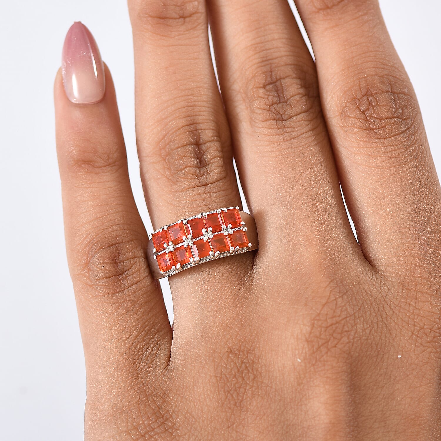 D'joy Crimson Fire Opal Ring in Rhodium Overlay Sterling Silver 1.03 Ct.