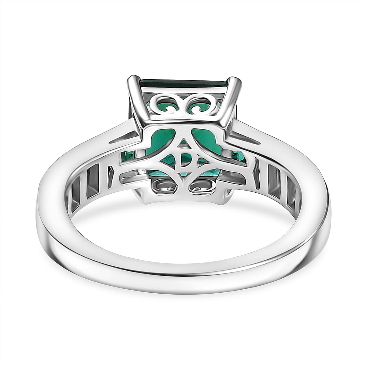 Biggest Close Out Deal- Lab Grown Emerald Asscher Cut Solitaire Ring in Rhodium Overlay Sterling Silver 3.32 Ct.