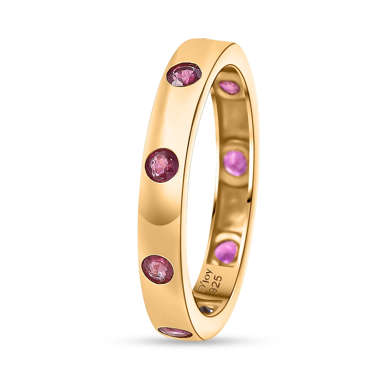 D'joy African Ruby Band Ring in 18K Yellow Gold Plating Sterling Silver