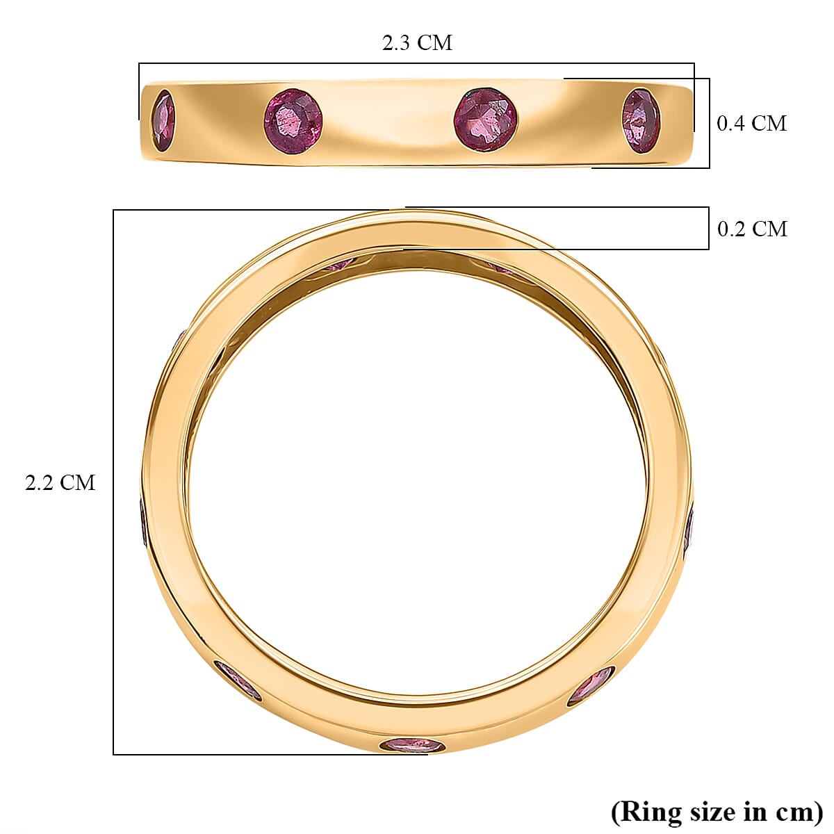 D'joy African Ruby Band Ring in 18K Yellow Gold Plating Sterling Silver