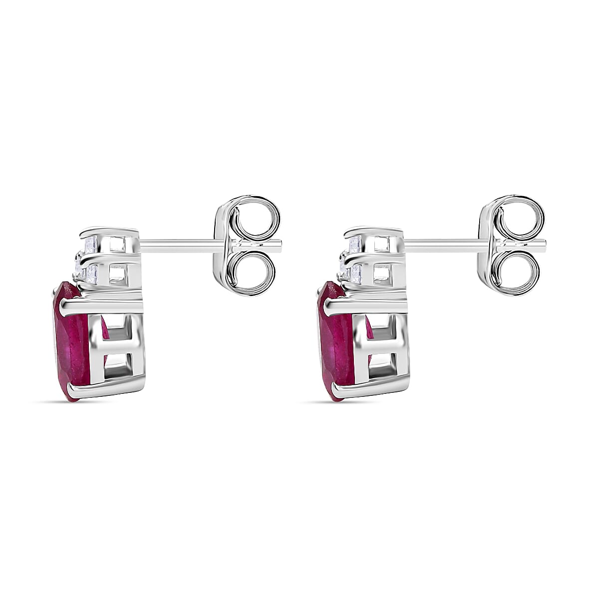D'Joy African Ruby, White Zircon Solitaire Stud Push Post Earring in Platinum OverlaySterling Silver  1.442  Ct.