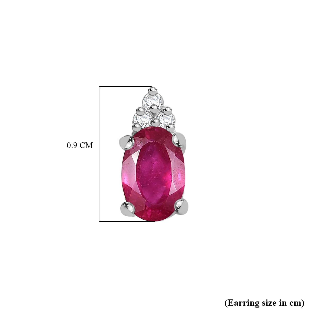 D'Joy African Ruby, White Zircon Solitaire Stud Push Post Earring in Platinum OverlaySterling Silver  1.442  Ct.