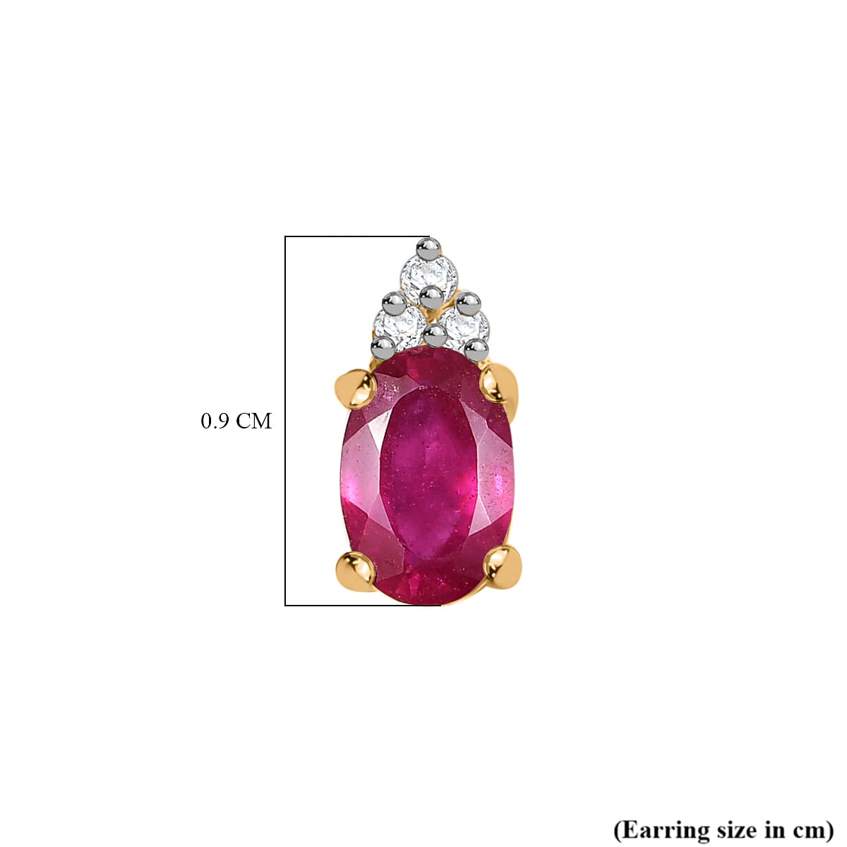 D'joy African Ruby & White Zircon Stud Push Post Earring in 14K Yellow Gold Plating Sterling Silver 1.44 Ct.