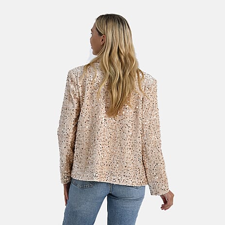 Valissiere Sequin Supersoft Lapel Blazer (Size M) - Champagne
