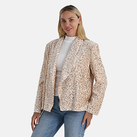 Valissiere Sequin Supersoft Lapel Blazer (Size XL) - Champagne