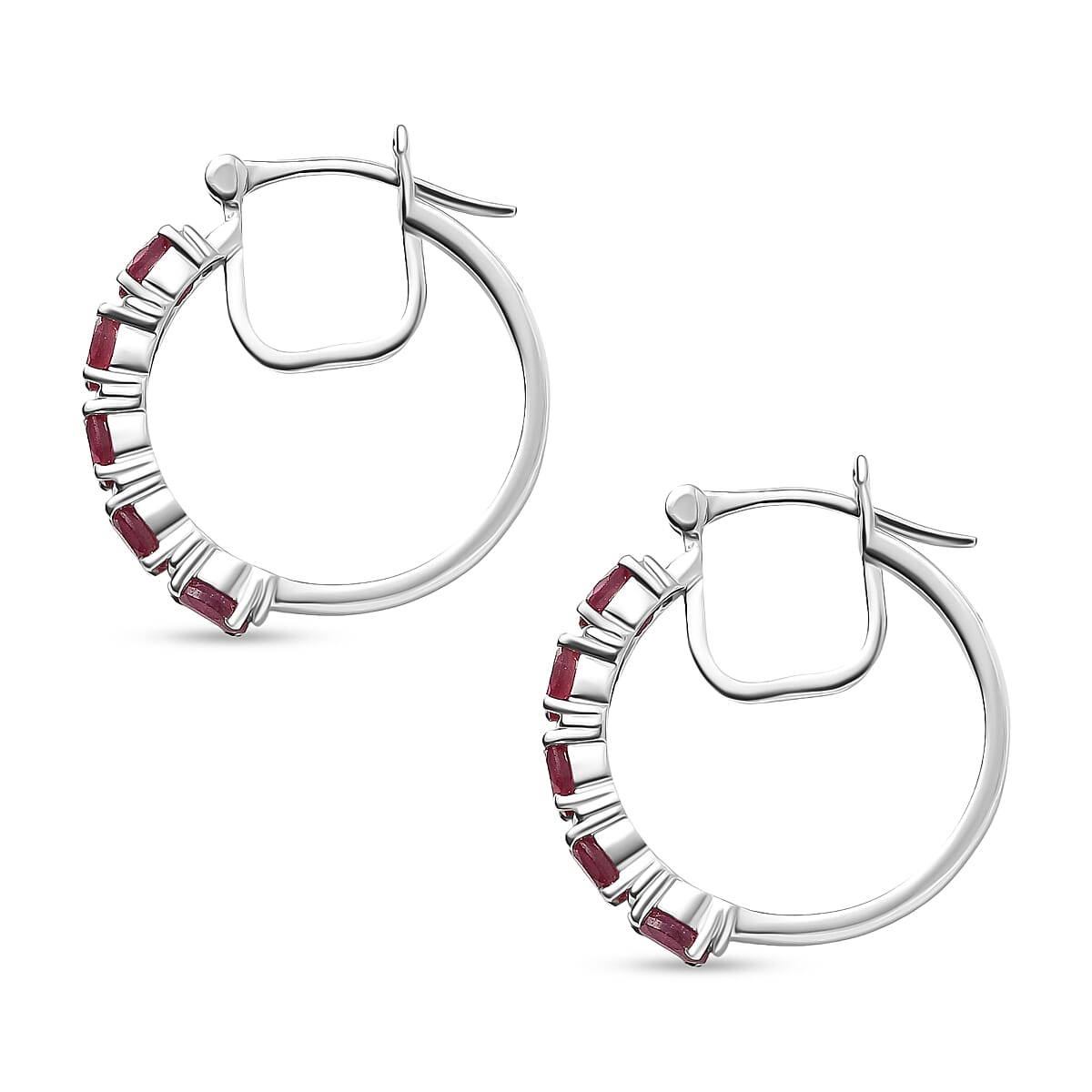 African Ruby J Hoop Half Hoop Earring with Clasp in Platinum Overlay Sterling Silver 2.49 Ct.