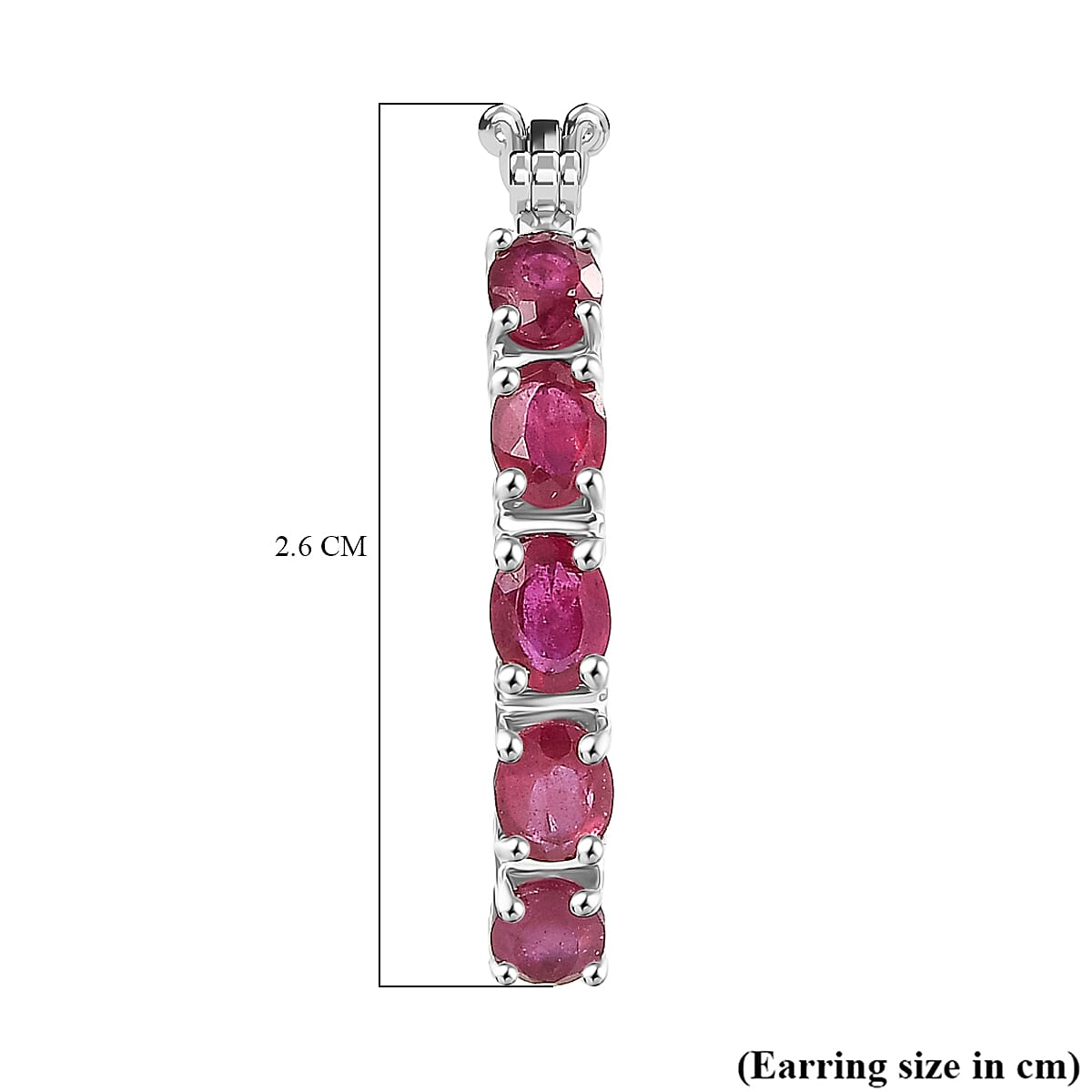 African Ruby J Hoop Half Hoop Earring with Clasp in Platinum Overlay Sterling Silver 2.49 Ct.