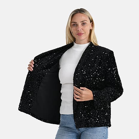 Valissiere Sequin Supersoft Lapel Blazer (Size M) - Black
