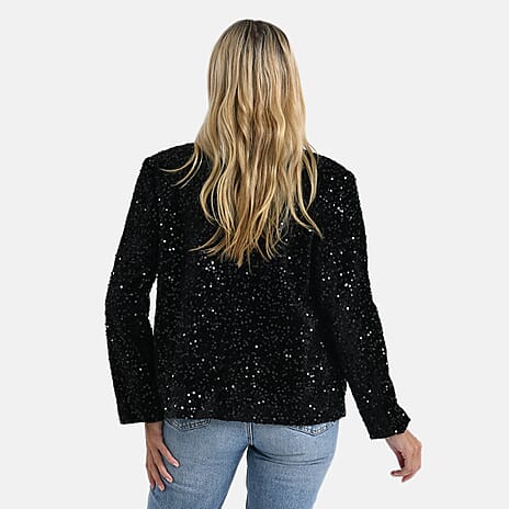 Valissiere Sequin Supersoft Lapel Blazer (Size L) - Black