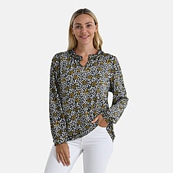 La Marey Leaf Pattern Frill Jersey Blouse 