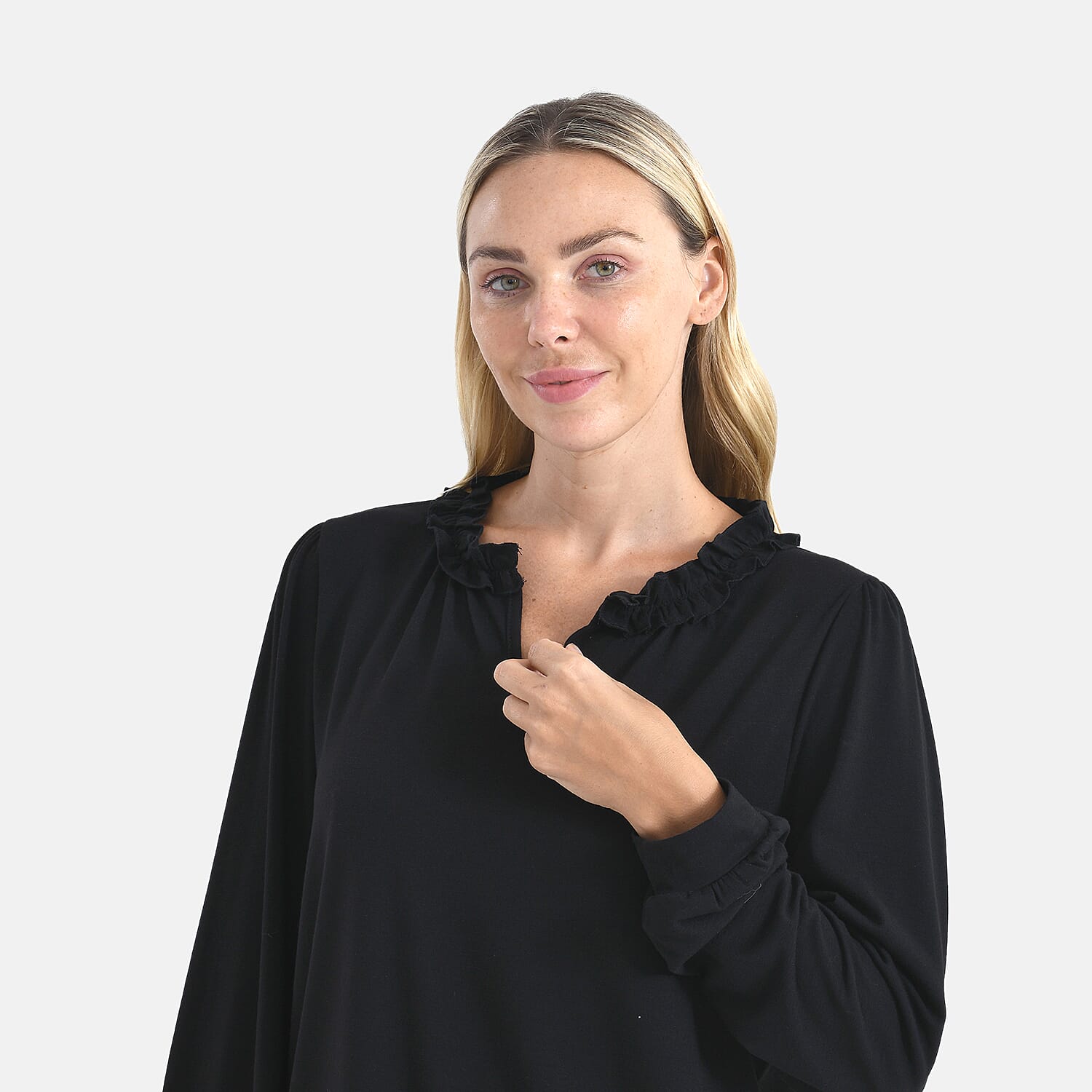 La Marey Leaf Pattern Frill Jersey Blouse 