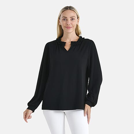 La Marey Frill Jersey Blouse (Size XL, 20 to 22) - Black