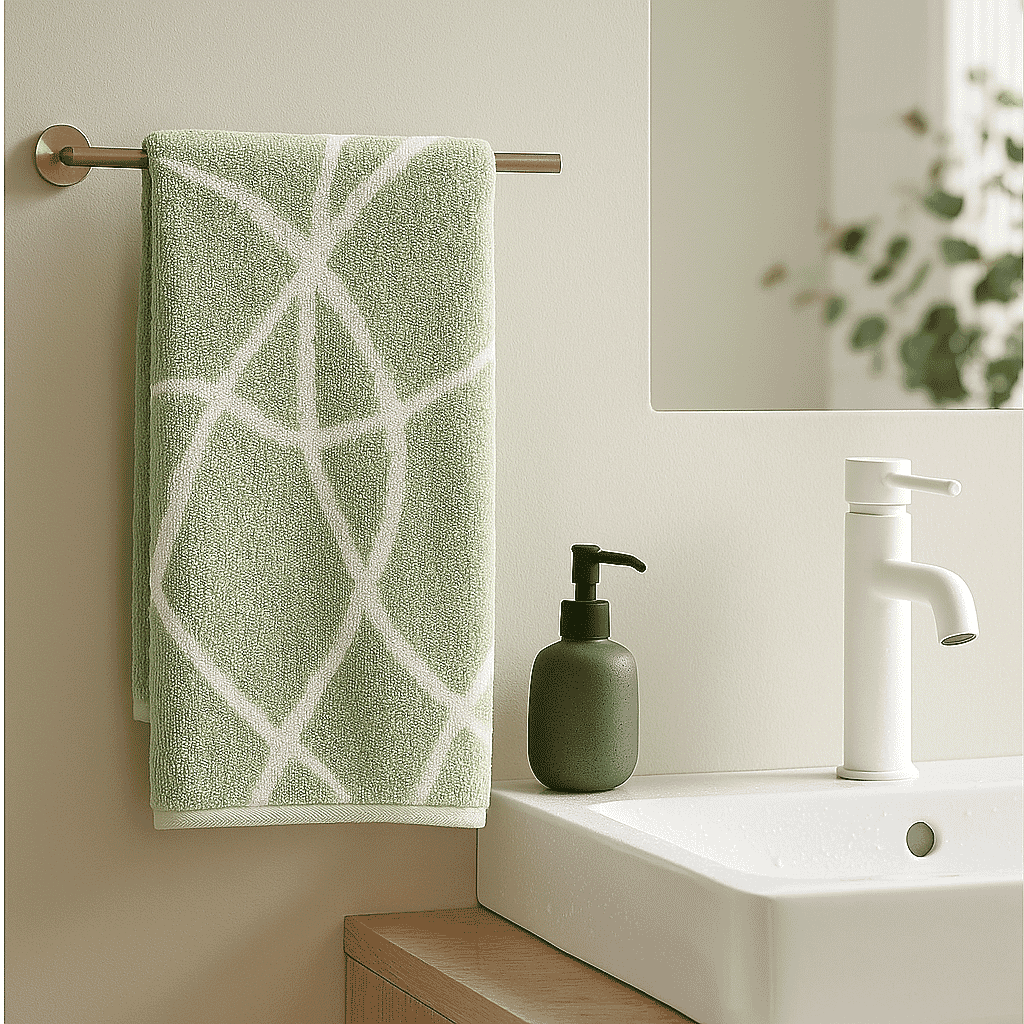 Copenhagen Home 100% Cotton Woven Abstract Line Pattern Jacquard Hand Towel (90x50CM) - Green