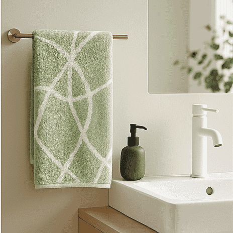Copenhagen Home 100% Cotton Woven Abstract Line Pattern Jacquard Hand Towel (90x50CM) - Green