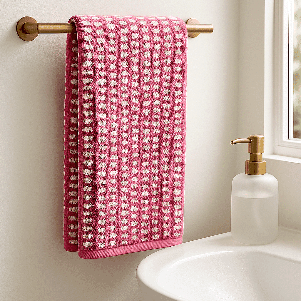Copenhagen Home 100% Cotton Woven Abstract Dot Pattern Jacquard Hand Towel (90x50CM) - Pink