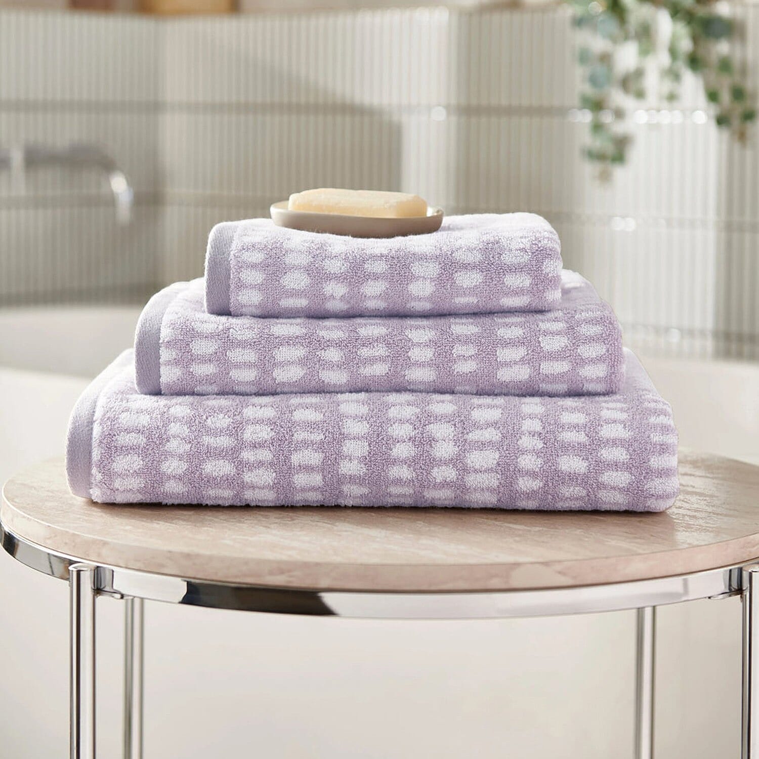 Copenhagen Home 100% Cotton Woven Abstract Dot Pattern Jacquard Hand Towel (90x50CM) - Purple