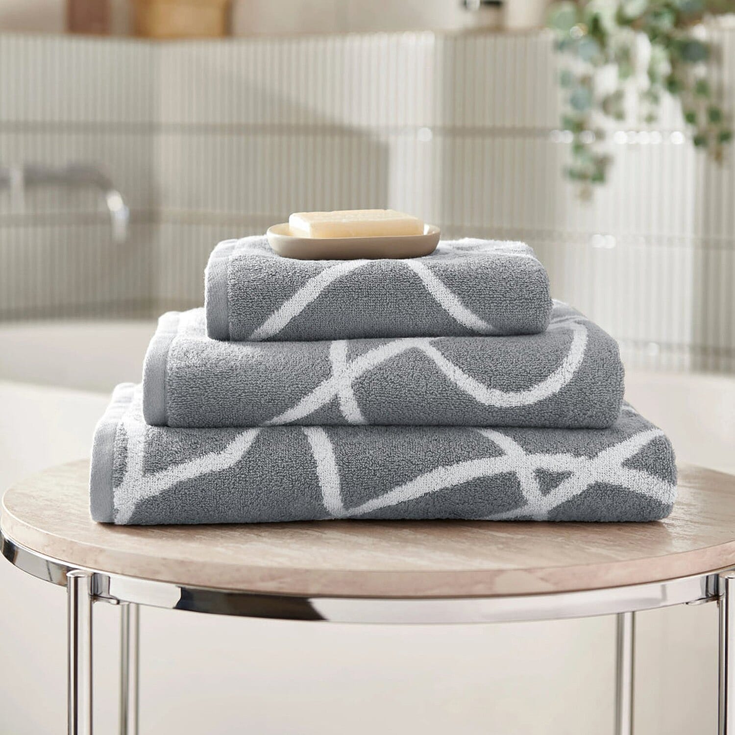 Copenhagen Home 100% Cotton Woven Abstract Line Pattern Jacquard Hand Towel (90x50CM) - Charcoal