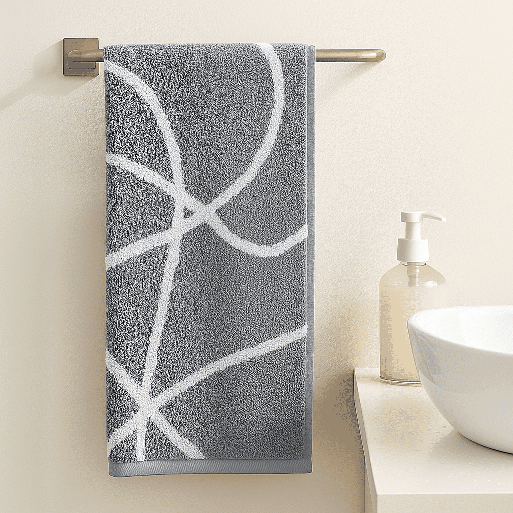 Copenhagen Home 100% Cotton Woven Abstract Line Pattern Jacquard Hand Towel (90x50CM) - Charcoal