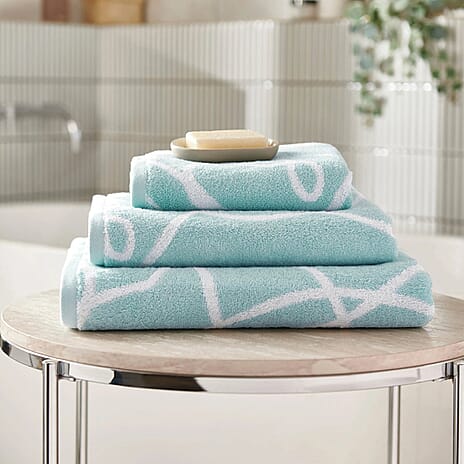 Copenhagen Home 100% Cotton Woven Abstract Line Pattern Jacquard Bath Sheet (150x90CM) - Aqua