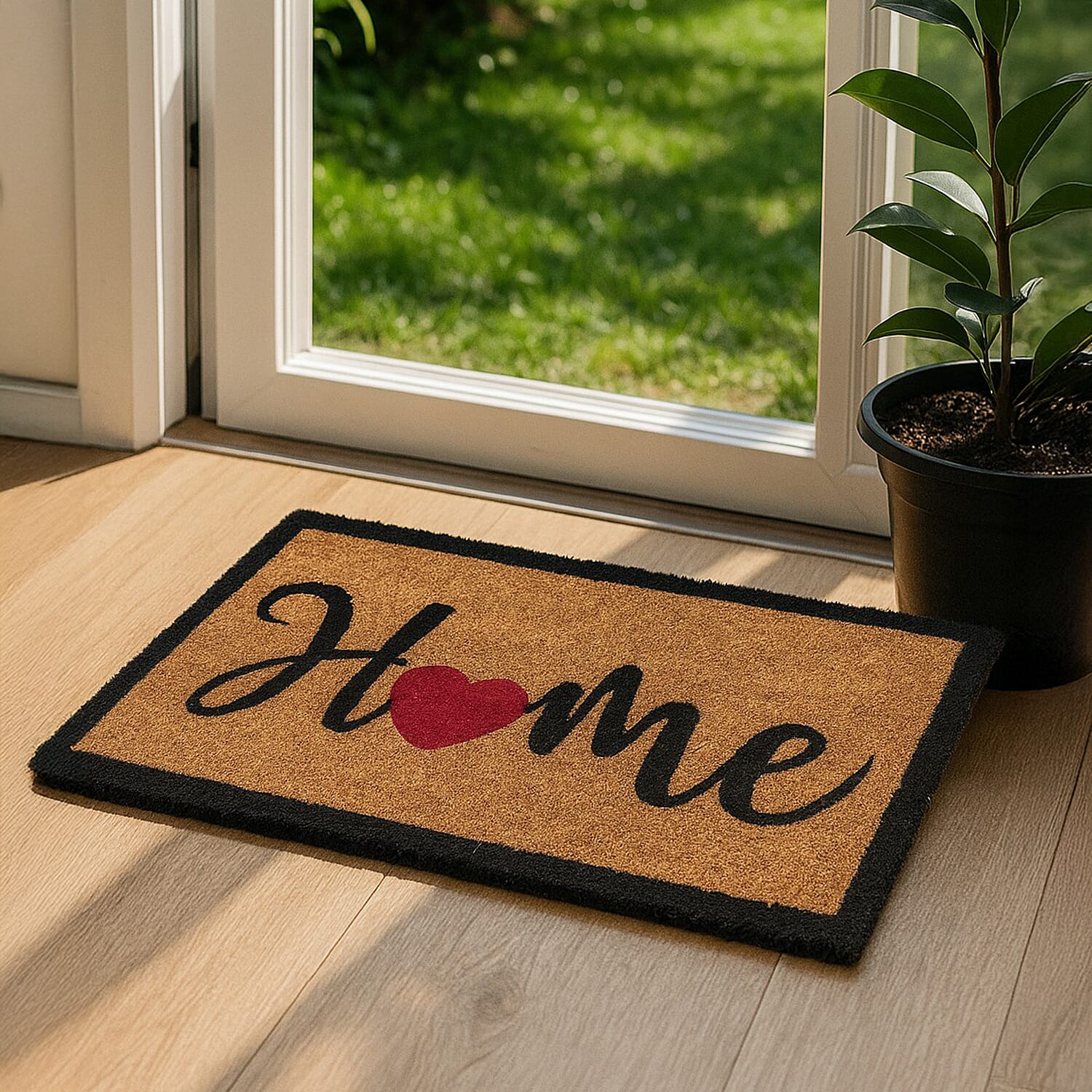 Eco-Friendly Home Print 100% Coir Door Mat - Black