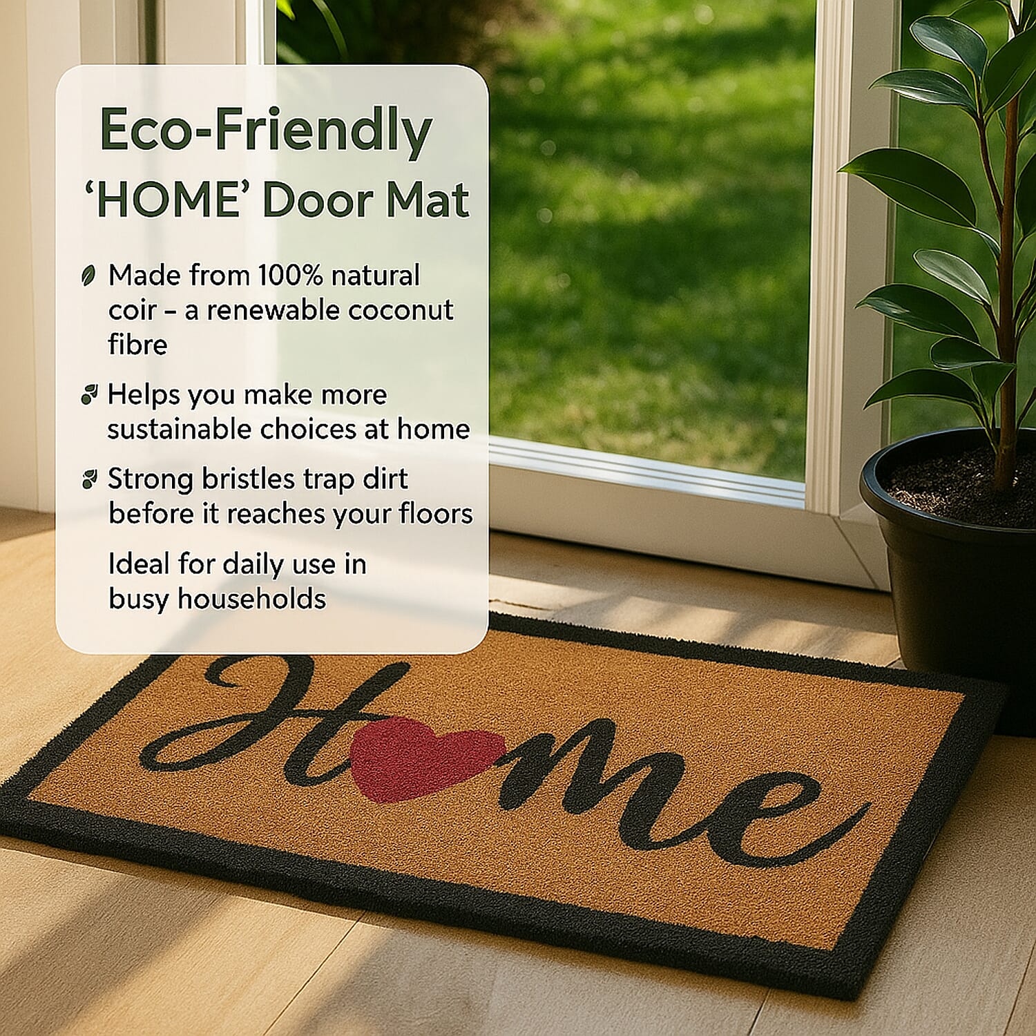 Eco-Friendly Home Print 100% Coir Door Mat - Black