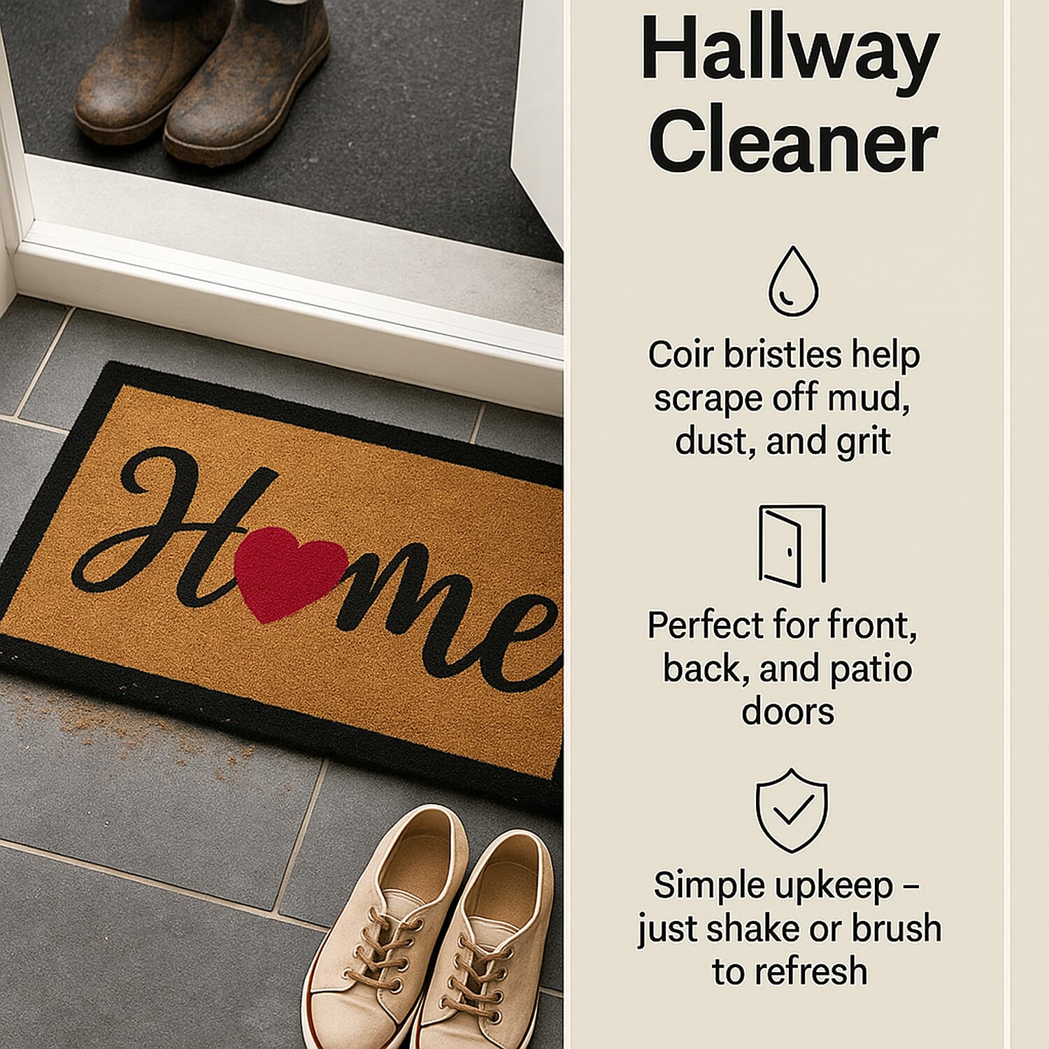 Eco-Friendly Home Print 100% Coir Door Mat - Black