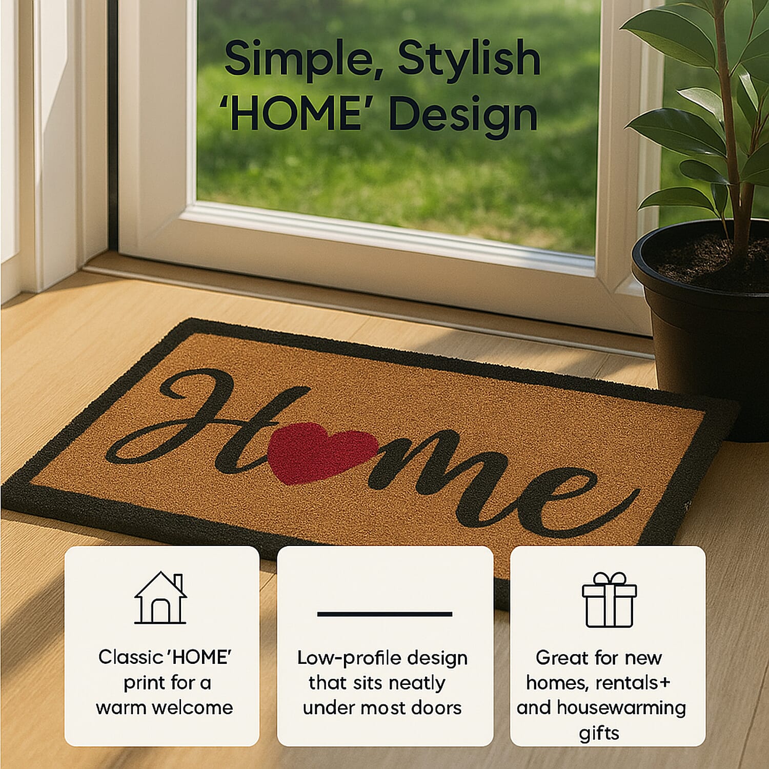 Eco-Friendly Home Print 100% Coir Door Mat - Black