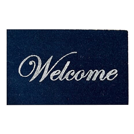 Eco-Friendly Welcome Print 100% Coir Door Mat - Navy