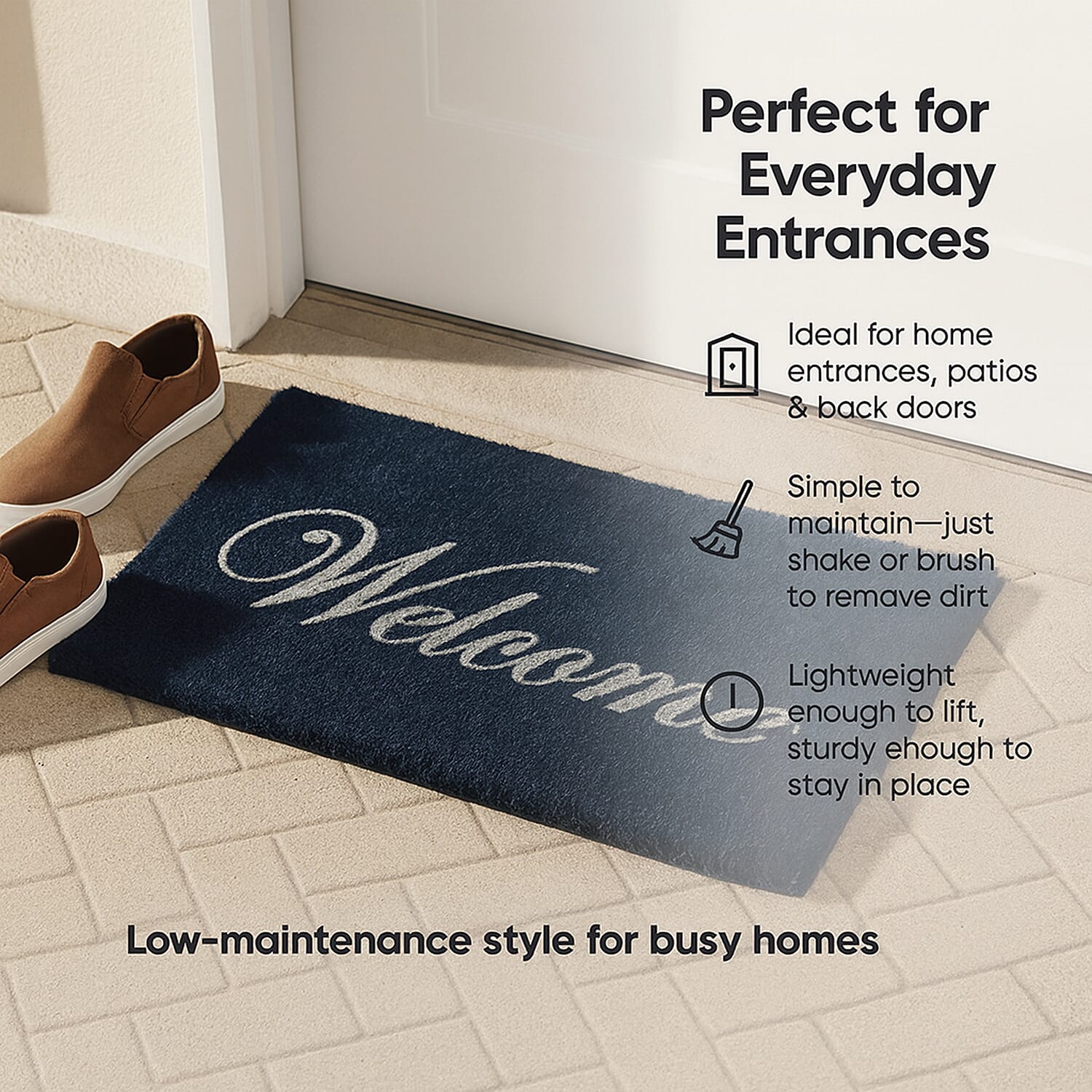 Eco-Friendly Welcome Print 100% Coir Door Mat - Navy
