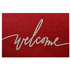 Eco-Friendly Welcome Print 100% Coir Door Mat - Red
