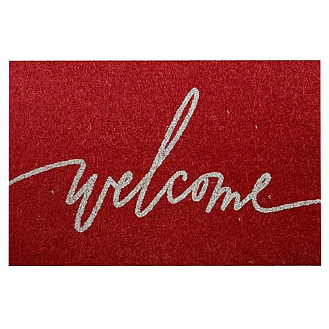 Eco-Friendly Welcome Print 100% Coir Door Mat - Red
